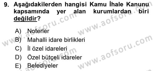 Yerel Yönetimler Dersi 2021 - 2022 Yılı (Vize) Ara Sınav Soruları 9. Soru