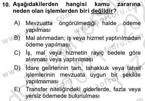 Yerel Yönetimler Dersi 2021 - 2022 Yılı Yaz Okulu Sınav Soruları 10. Soru