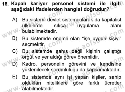 Yerel Yönetimler Dersi 2021 - 2022 Yılı Yaz Okulu Sınav Soruları 16. Soru