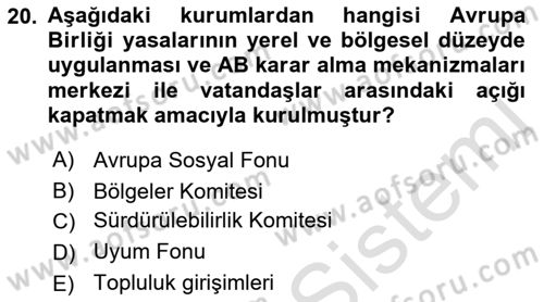 Yerel Yönetimler Dersi 2021 - 2022 Yılı Yaz Okulu Sınav Soruları 20. Soru