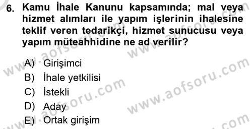 Yerel Yönetimler Dersi 2021 - 2022 Yılı Yaz Okulu Sınav Soruları 6. Soru
