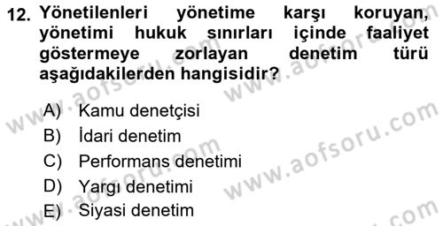 Yerel Yönetimler Dersi 2022 - 2023 Yılı Yaz Okulu Sınav Soruları 12. Soru