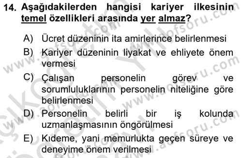 Yerel Yönetimler Dersi 2022 - 2023 Yılı Yaz Okulu Sınav Soruları 14. Soru