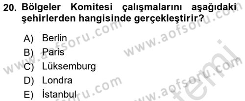 Yerel Yönetimler Dersi 2022 - 2023 Yılı Yaz Okulu Sınav Soruları 20. Soru