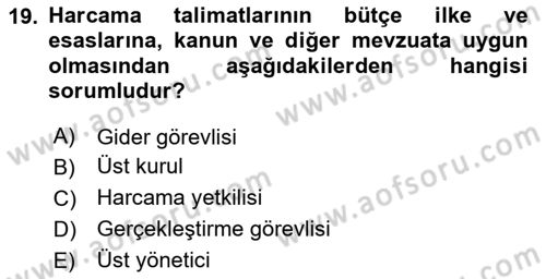 Yerel Yönetimler Dersi 2023 - 2024 Yılı (Vize) Ara Sınav Soruları 19. Soru