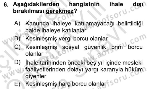 Yerel Yönetimler Dersi 2023 - 2024 Yılı (Vize) Ara Sınav Soruları 6. Soru
