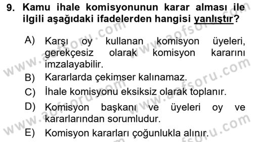Yerel Yönetimler Dersi 2023 - 2024 Yılı (Vize) Ara Sınav Soruları 9. Soru