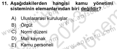 Yerel Yönetimler Dersi 2023 - 2024 Yılı (Final) Dönem Sonu Sınav Soruları 11. Soru