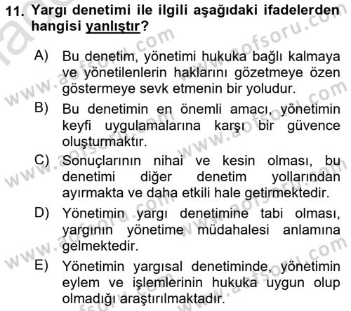 Yerel Yönetimler Dersi 2023 - 2024 Yılı Yaz Okulu Sınav Soruları 11. Soru
