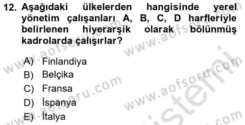 Yerel Yönetimler Dersi 2023 - 2024 Yılı Yaz Okulu Sınav Soruları 12. Soru