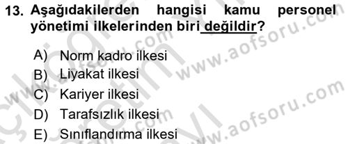 Yerel Yönetimler Dersi 2023 - 2024 Yılı Yaz Okulu Sınav Soruları 13. Soru