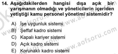 Yerel Yönetimler Dersi 2023 - 2024 Yılı Yaz Okulu Sınav Soruları 14. Soru