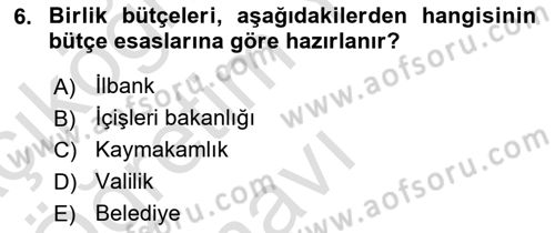 Yerel Yönetimler Dersi 2023 - 2024 Yılı Yaz Okulu Sınav Soruları 6. Soru
