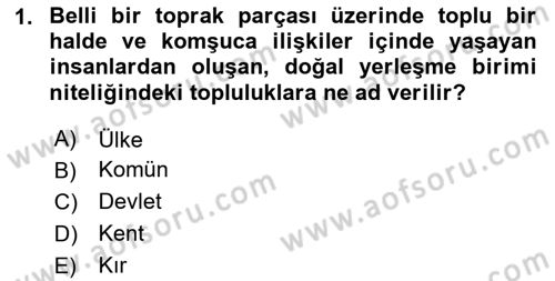 Yerel Yönetimler Dersi 2024 - 2025 Yılı (Vize) Ara Sınav Soruları 1. Soru