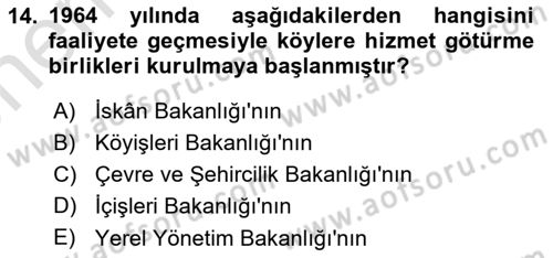 Yerel Yönetimler Dersi 2024 - 2025 Yılı (Vize) Ara Sınav Soruları 14. Soru
