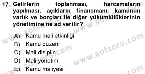 Yerel Yönetimler Dersi 2024 - 2025 Yılı (Vize) Ara Sınav Soruları 17. Soru