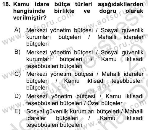 Yerel Yönetimler Dersi 2024 - 2025 Yılı (Vize) Ara Sınav Soruları 18. Soru