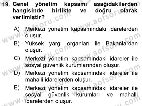 Yerel Yönetimler Dersi 2024 - 2025 Yılı (Vize) Ara Sınav Soruları 19. Soru
