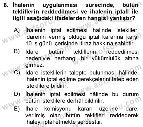 Yerel Yönetimler Dersi 2024 - 2025 Yılı (Vize) Ara Sınav Soruları 8. Soru