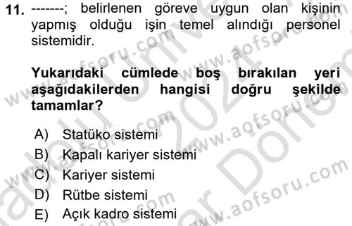 Yerel Yönetimler Dersi 2024 - 2025 Yılı (Final) Dönem Sonu Sınav Soruları 11. Soru