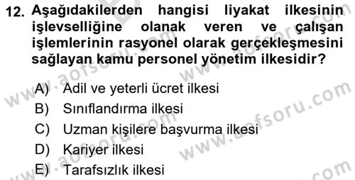 Yerel Yönetimler Dersi 2024 - 2025 Yılı (Final) Dönem Sonu Sınav Soruları 12. Soru