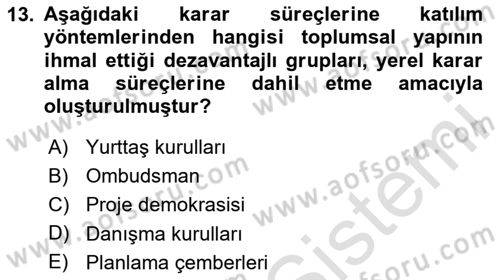 Yerel Yönetimler Dersi 2024 - 2025 Yılı (Final) Dönem Sonu Sınav Soruları 13. Soru