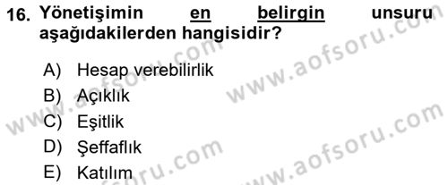 Yerel Yönetimler Dersi 2024 - 2025 Yılı (Final) Dönem Sonu Sınav Soruları 16. Soru