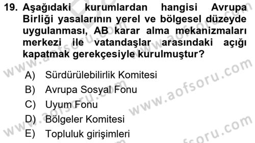 Yerel Yönetimler Dersi 2024 - 2025 Yılı (Final) Dönem Sonu Sınav Soruları 19. Soru