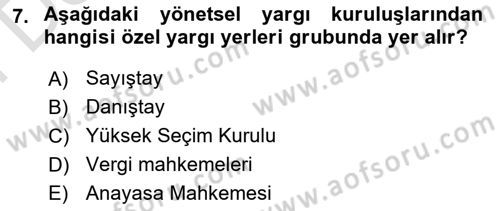Yerel Yönetimler Dersi 2024 - 2025 Yılı (Final) Dönem Sonu Sınav Soruları 7. Soru