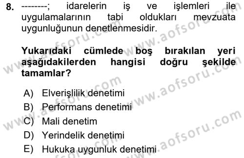 Yerel Yönetimler Dersi 2024 - 2025 Yılı (Final) Dönem Sonu Sınav Soruları 8. Soru