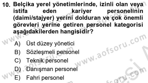 Yerel Yönetimler Dersi 2025 - 2026 Yılı (Final) Dönem Sonu Sınav Soruları 10. Soru