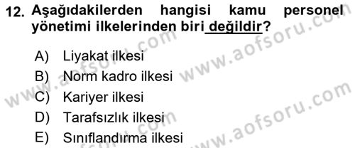 Yerel Yönetimler Dersi 2025 - 2026 Yılı (Final) Dönem Sonu Sınav Soruları 12. Soru