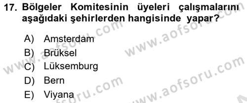 Yerel Yönetimler Dersi 2025 - 2026 Yılı (Final) Dönem Sonu Sınav Soruları 17. Soru