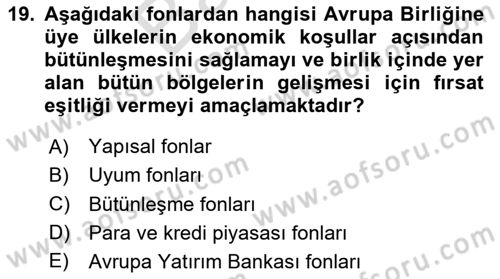 Yerel Yönetimler Dersi 2025 - 2026 Yılı (Final) Dönem Sonu Sınav Soruları 19. Soru