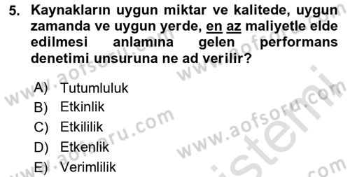 Yerel Yönetimler Dersi 2025 - 2026 Yılı (Final) Dönem Sonu Sınav Soruları 5. Soru