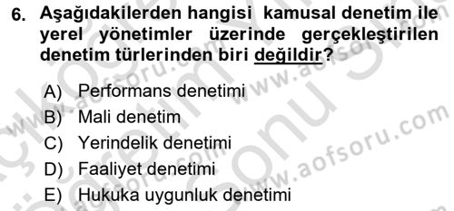 Yerel Yönetimler Dersi 2025 - 2026 Yılı (Final) Dönem Sonu Sınav Soruları 6. Soru