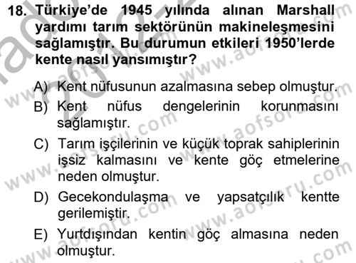 Şehircilik Dersi Ara Sınavı Deneme Sınav Soruları 18. Soru