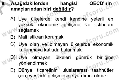 Şehircilik Dersi Ara Sınavı Deneme Sınav Soruları 6. Soru