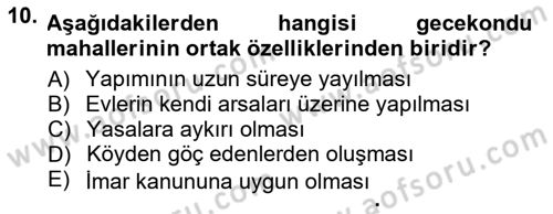 Şehircilik Dersi 2012 - 2013 Yılı (Final) Dönem Sonu Sınav Soruları 10. Soru