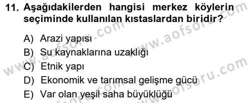 Şehircilik Dersi 2012 - 2013 Yılı (Final) Dönem Sonu Sınav Soruları 11. Soru