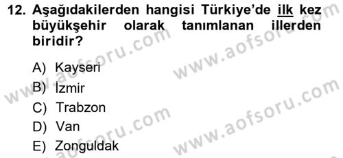 Şehircilik Dersi 2012 - 2013 Yılı (Final) Dönem Sonu Sınav Soruları 12. Soru