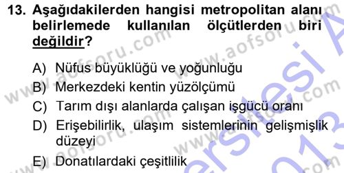 Şehircilik Dersi 2012 - 2013 Yılı (Final) Dönem Sonu Sınav Soruları 13. Soru