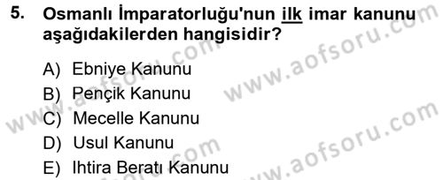 Şehircilik Dersi 2012 - 2013 Yılı (Final) Dönem Sonu Sınav Soruları 5. Soru