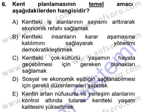 Şehircilik Dersi 2012 - 2013 Yılı (Final) Dönem Sonu Sınav Soruları 6. Soru