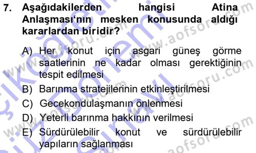 Şehircilik Dersi 2012 - 2013 Yılı (Final) Dönem Sonu Sınav Soruları 7. Soru