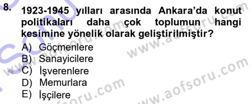 Şehircilik Dersi 2012 - 2013 Yılı (Final) Dönem Sonu Sınav Soruları 8. Soru