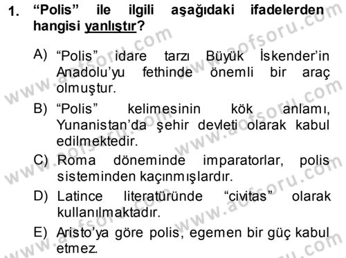 Şehircilik Dersi Ara Sınavı Deneme Sınav Soruları 1. Soru