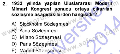Şehircilik Dersi Ara Sınavı Deneme Sınav Soruları 2. Soru