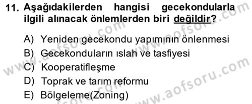 Şehircilik Dersi 2013 - 2014 Yılı (Final) Dönem Sonu Sınav Soruları 11. Soru