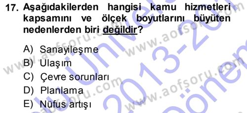 Şehircilik Dersi 2013 - 2014 Yılı (Final) Dönem Sonu Sınav Soruları 17. Soru